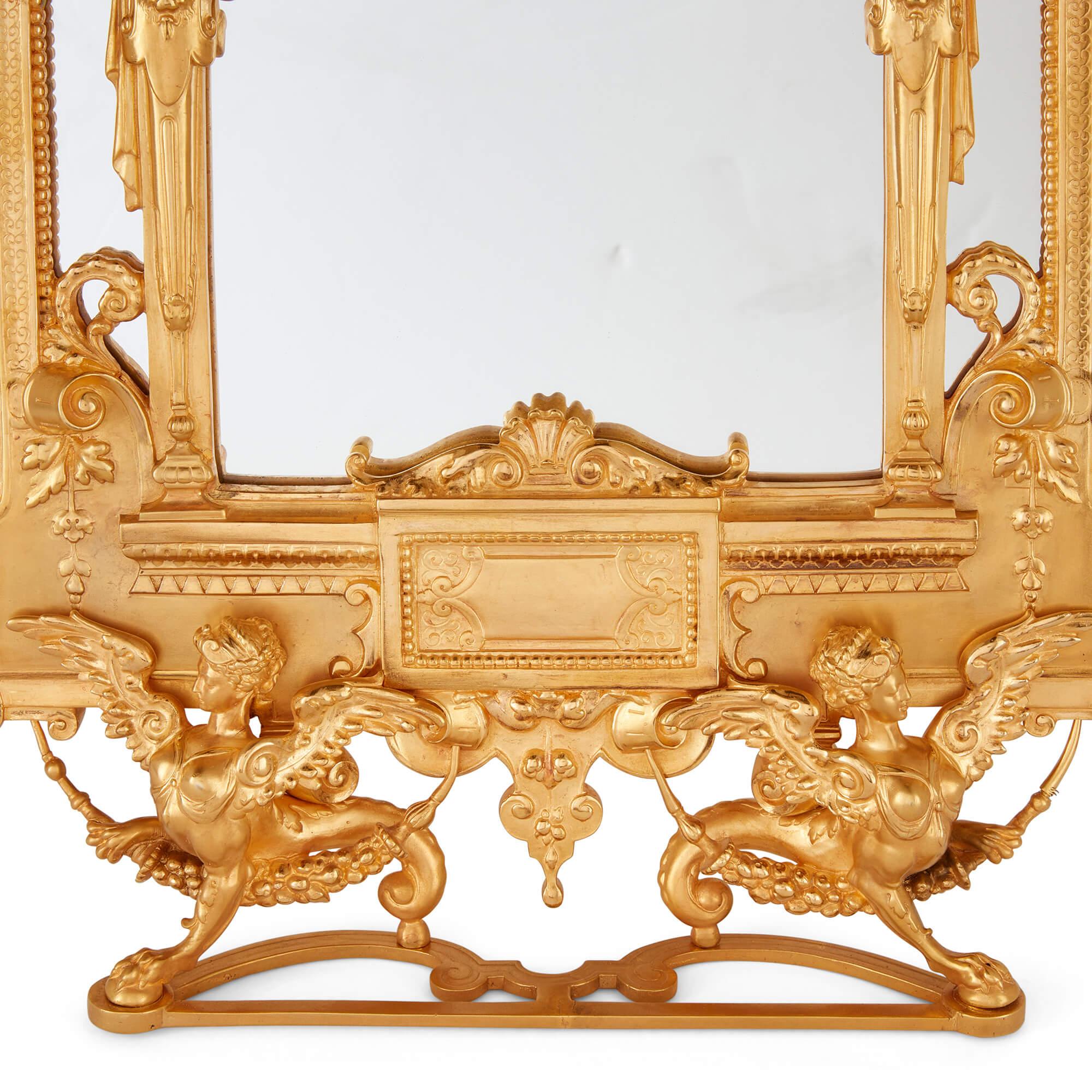 XIXe siècle Miroir de table en bronze doré de style Empire du 19e siècle en vente