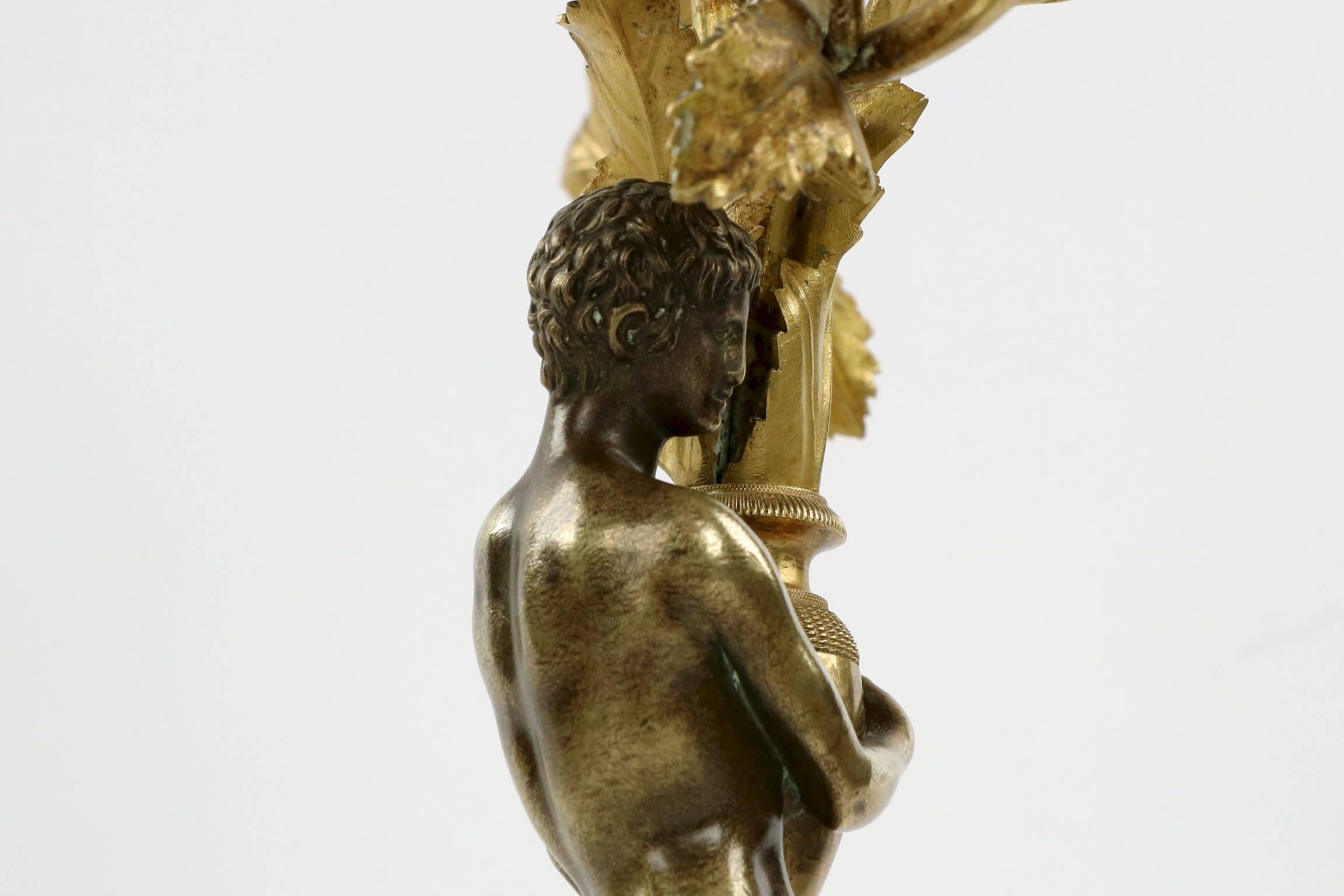 19th Century Empire Style Pair of Bronze & Malachite Antique Figural Candelabra 3