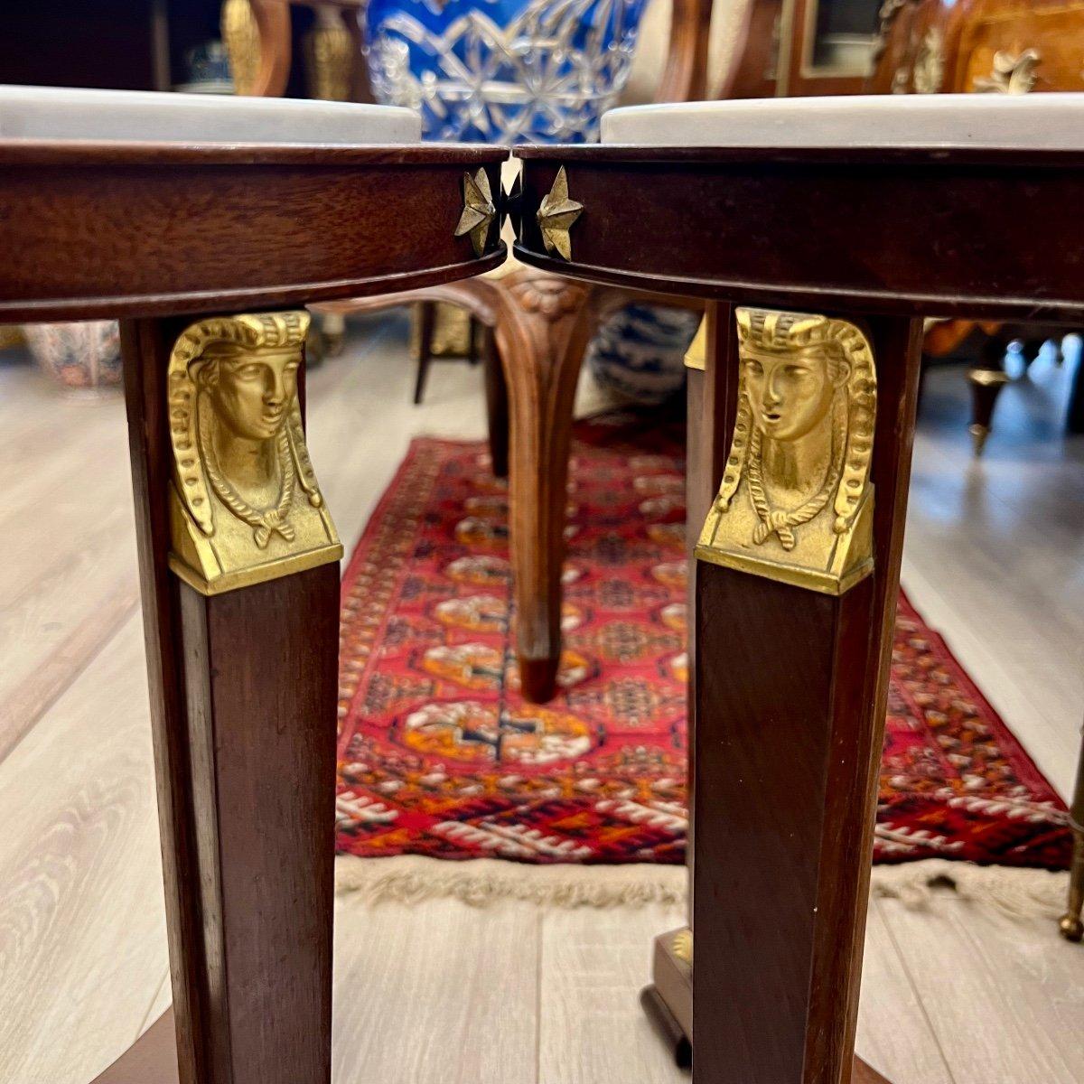 Marble 19th Century Empire Style Pair of Mahogany and Gilt Bronze Pedestals For Sale