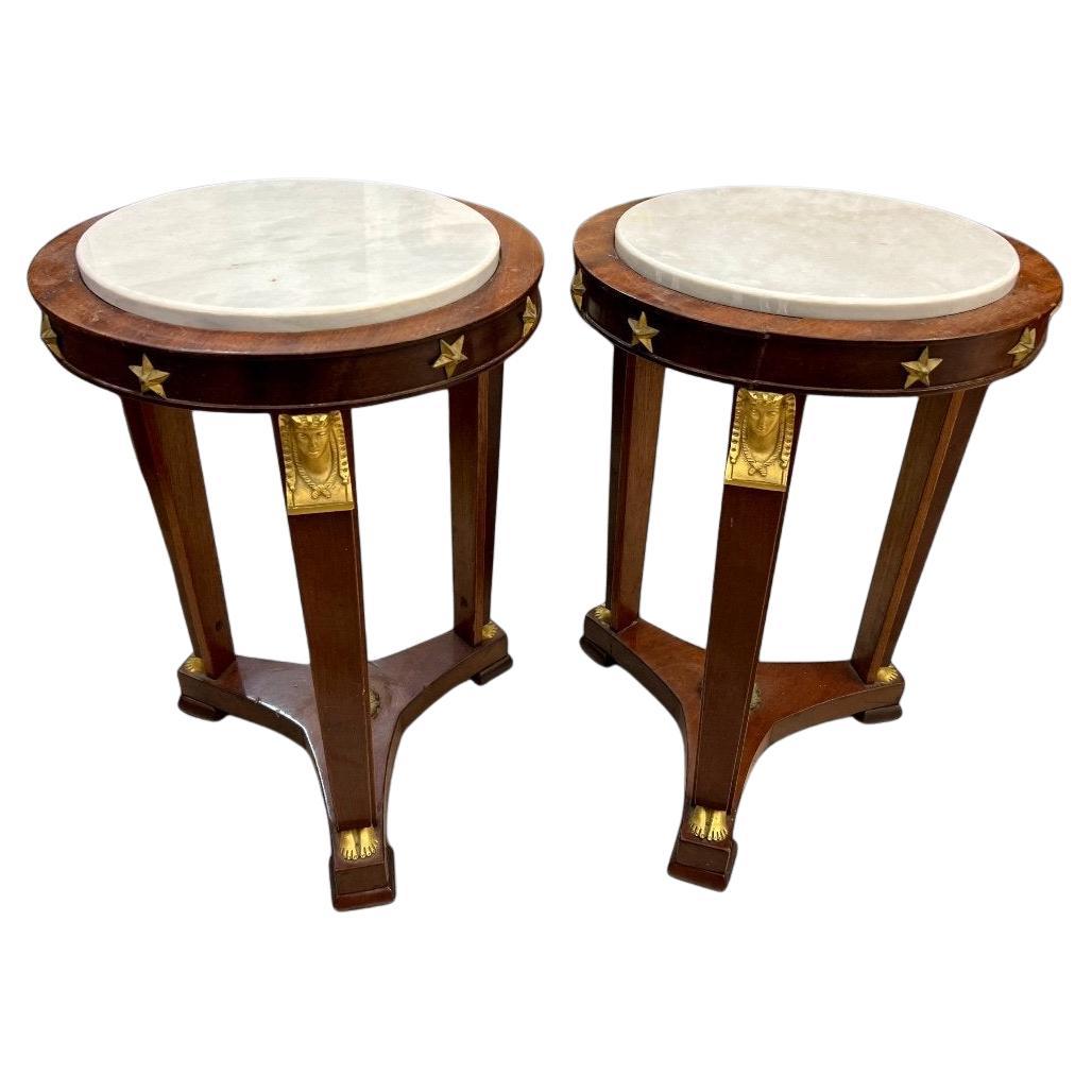 19th Century Empire Style Pair of Mahogany and Gilt Bronze Pedestals For Sale