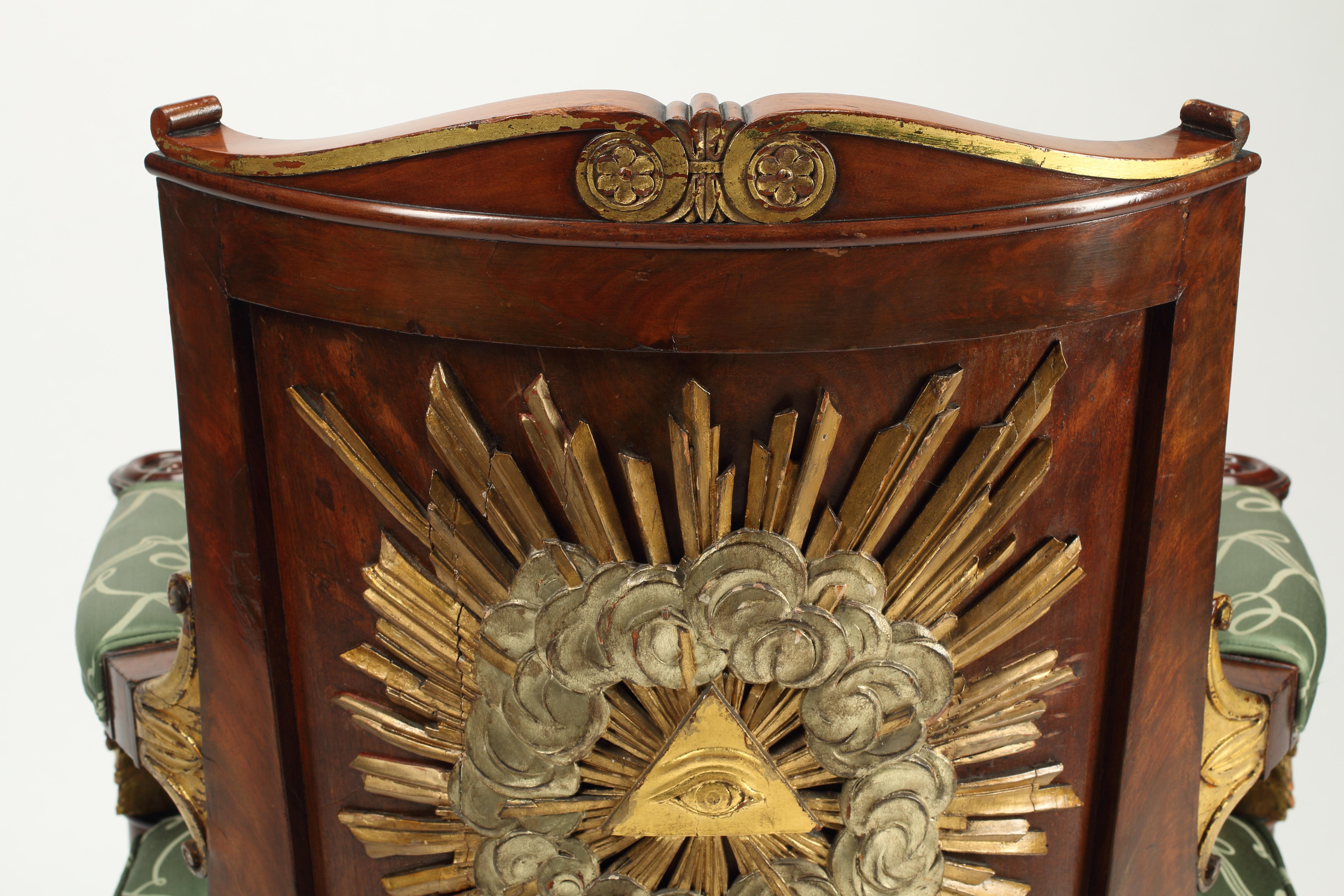 European 19th Century Empire Style Parcel Gilt Mahogany Armchair For Sale
