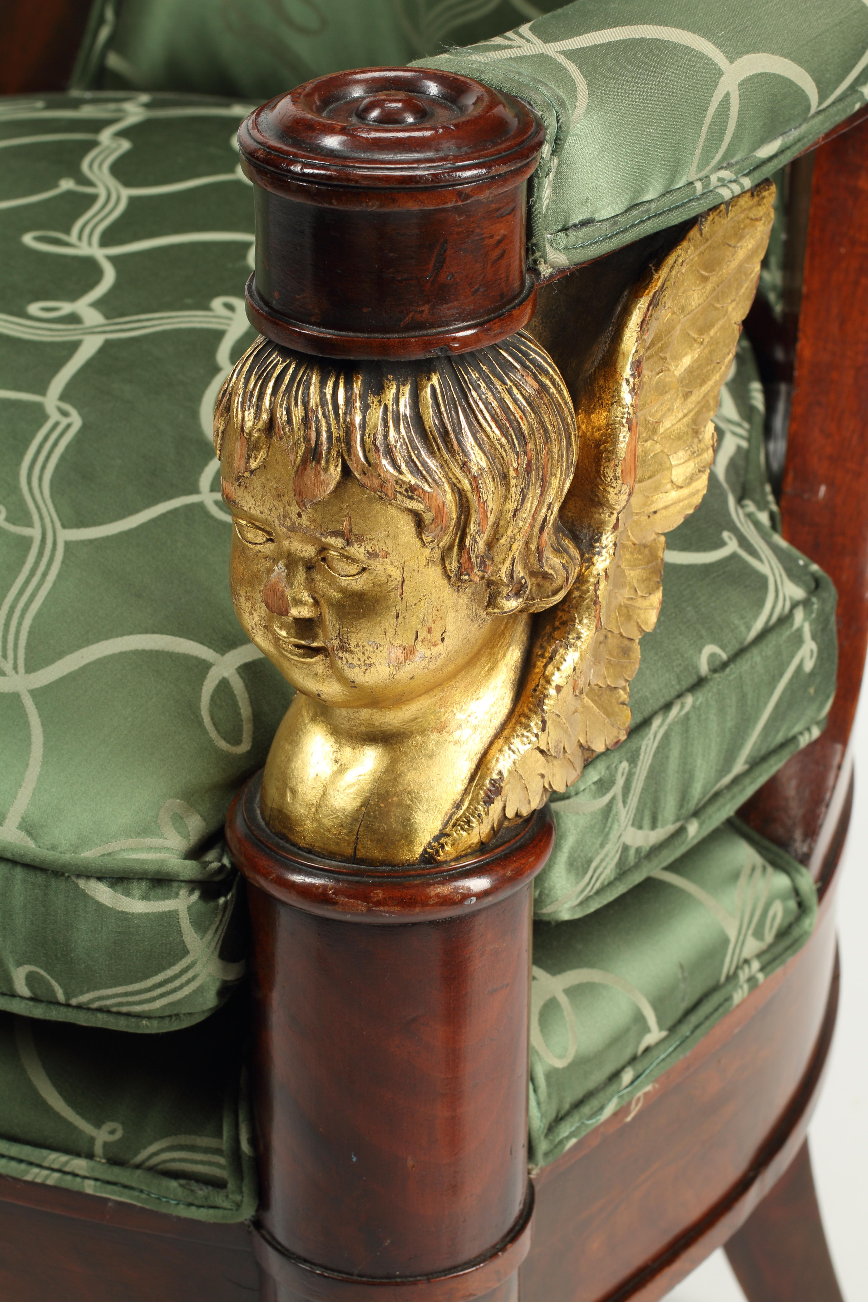 19th Century Empire Style Parcel Gilt Mahogany Armchair In Good Condition For Sale In El Monte, CA