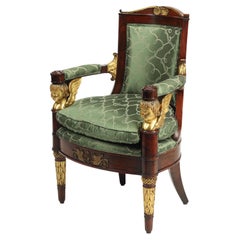 Fauteuil de style Empire en acajou doré à la parcelle du XIXe siècle