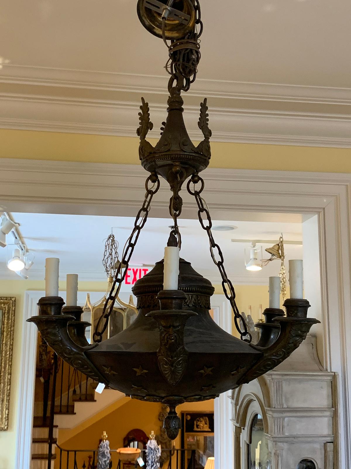 19th Century Empire Style Six-Arm Chandelier with Faces 6