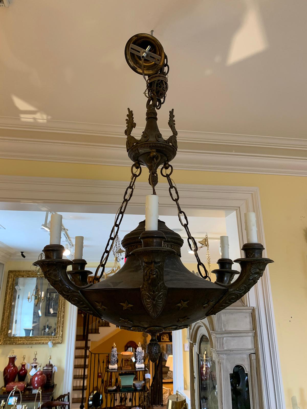 19th Century Empire Style Six-Arm Chandelier with Faces 7