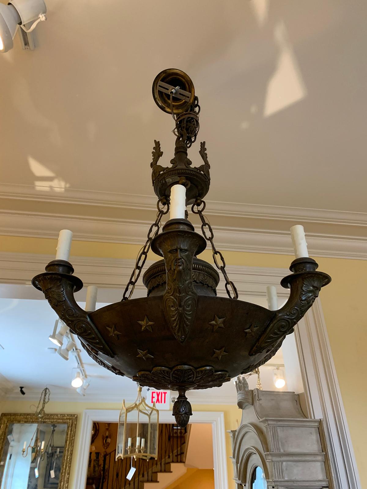 19th Century Empire Style Six-Arm Chandelier with Faces 8
