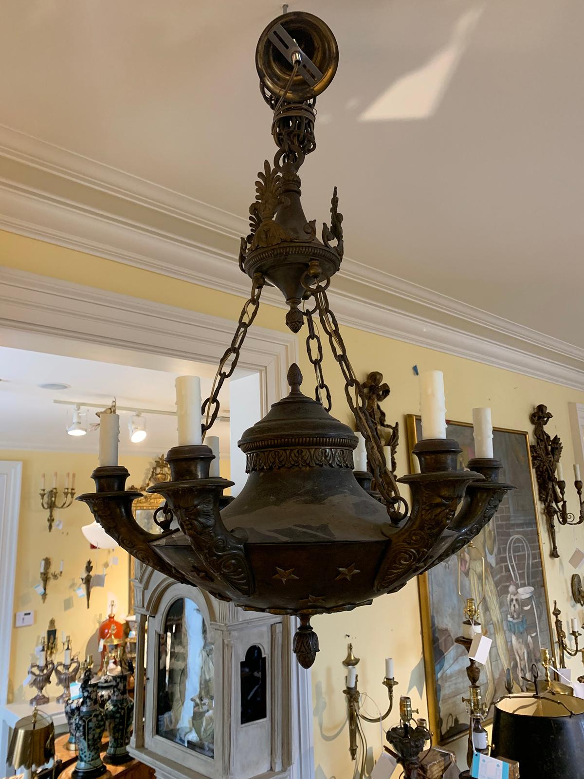 19th Century Empire Style Six-Arm Chandelier with Faces 9