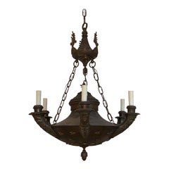 19th Century Empire Style Six-Arm Chandelier with Faces