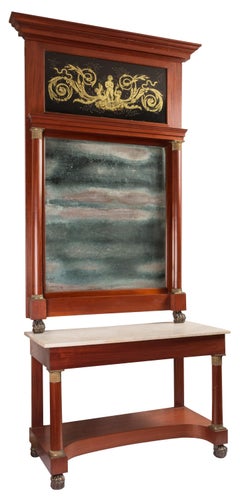 19th Century French Empire Style Trumeau Wall Mirror with Matching Console Table