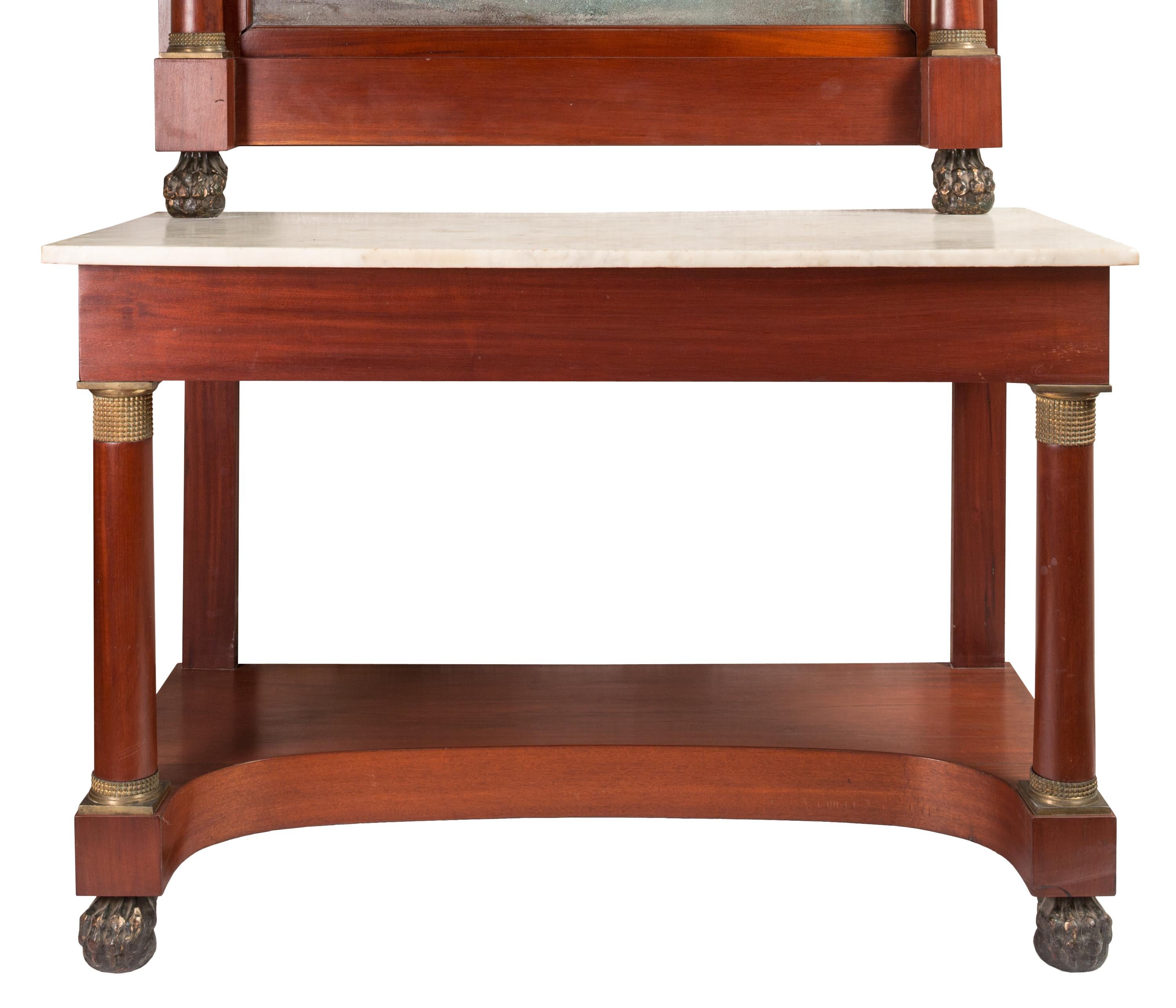 Veneer 19th Century French Empire Style Trumeau Mirror with Matching Console Table For Sale