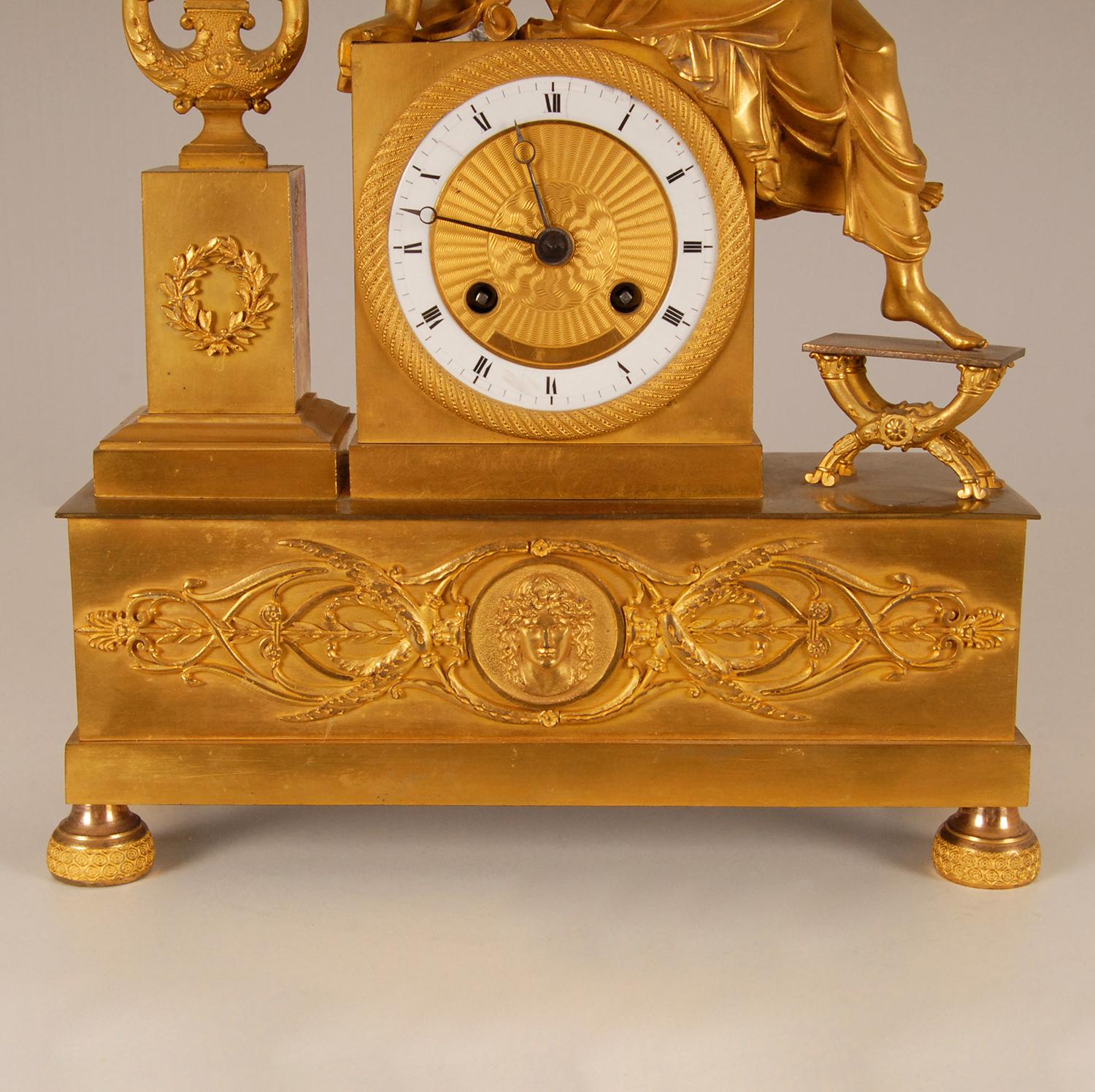19th Century Empire Thomire Gilt Bronze Mantel Clock Pendule French 5