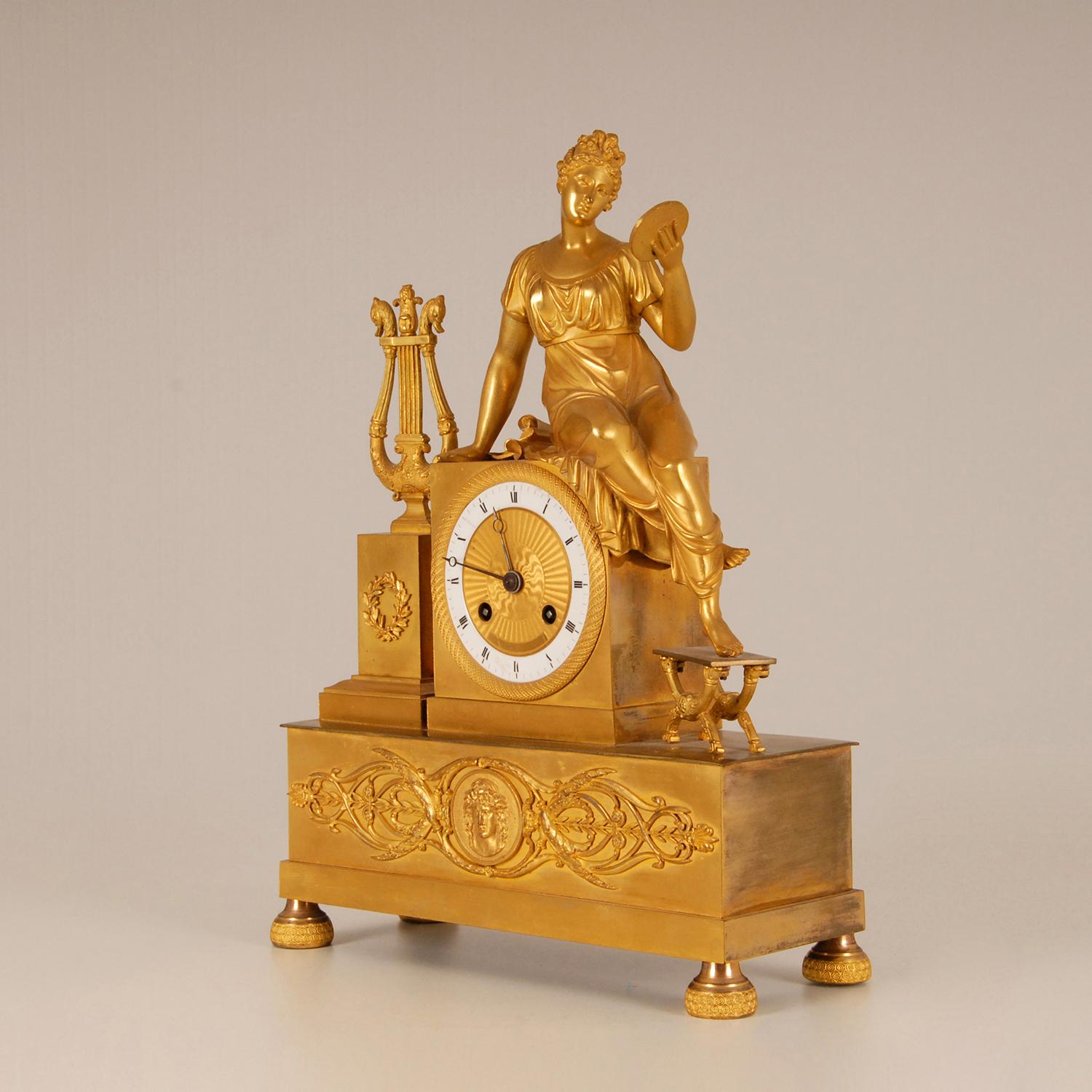 19th Century Empire Thomire Gilt Bronze Mantel Clock Pendule French 8
