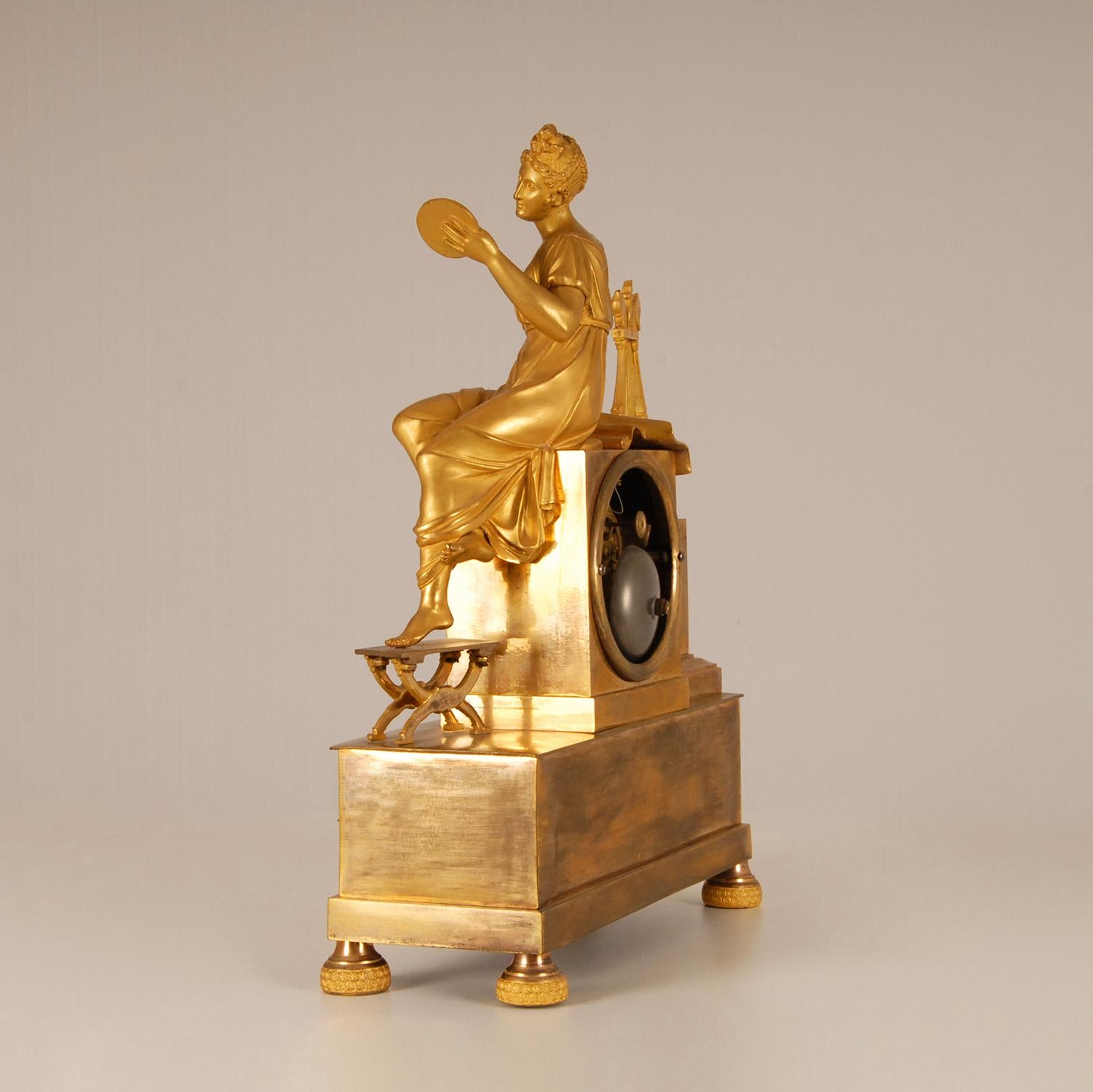 Gold Plate 19th Century Empire Thomire Gilt Bronze Mantel Clock Pendule French