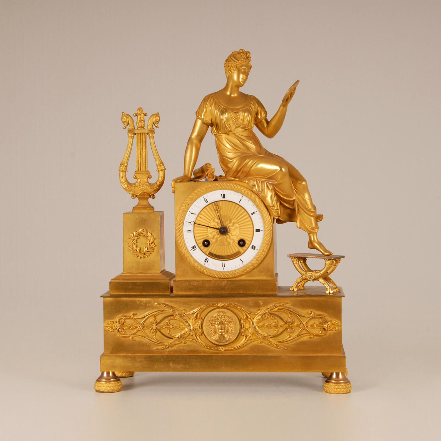 19th Century Empire Thomire Gilt Bronze Mantel Clock Pendule French 2