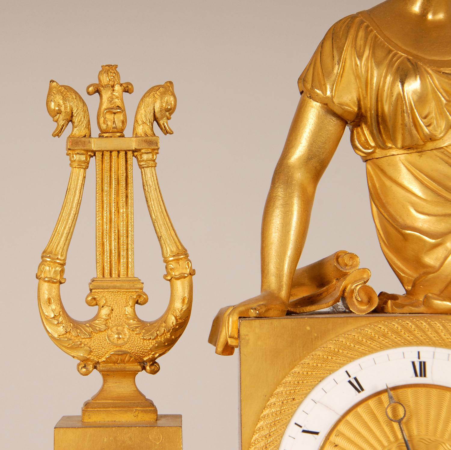 19th Century Empire Thomire Gilt Bronze Mantel Clock Pendule French 3