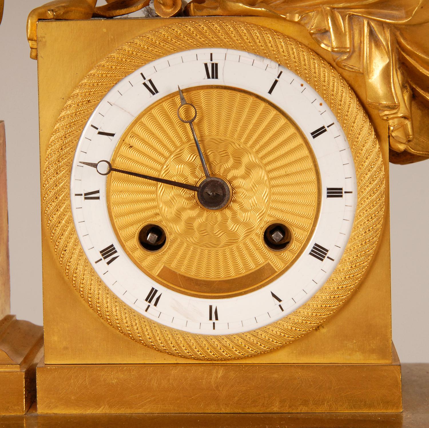 19th Century Empire Thomire Gilt Bronze Mantel Clock Pendule French 4