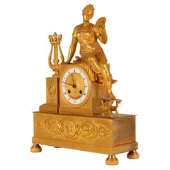 19th Century Empire Thomire Gilt Bronze Mantel Clock Pendule French