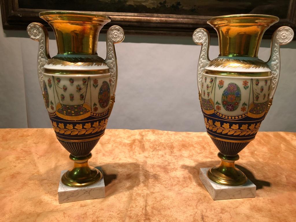 19th Century Empire Vases in Ceramic with Polychrome and Gold Decorations (Napoleon III.)