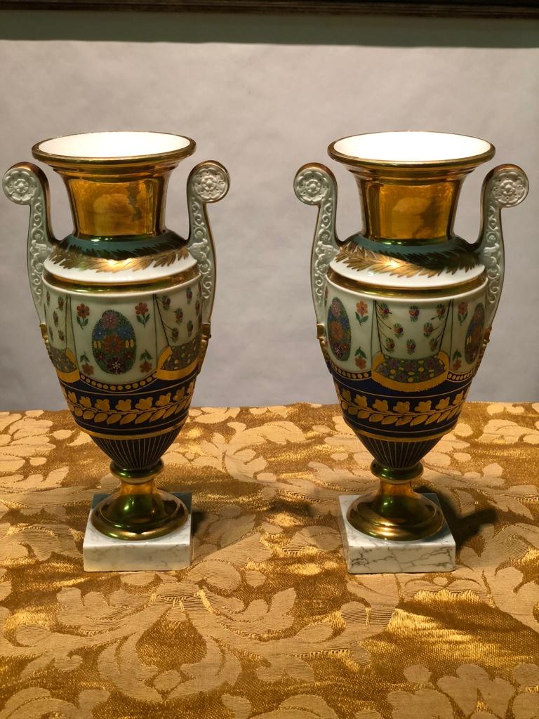 19th Century Empire Vases in Ceramic with Polychrome and Gold Decorations (Gemalt)