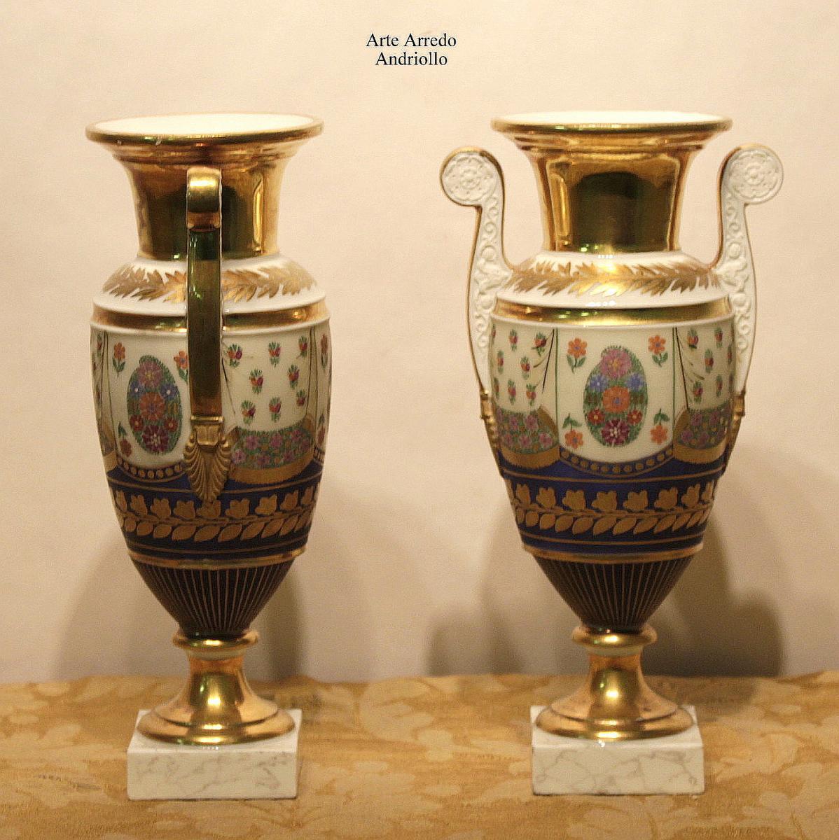 19th Century Empire Vases in Ceramic with Polychrome and Gold Decorations (Spätes 19. Jahrhundert)