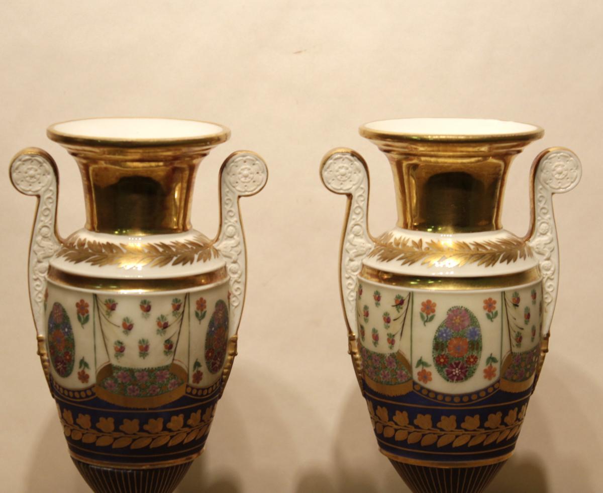 19th Century Empire Vases in Ceramic with Polychrome and Gold Decorations (Keramik)