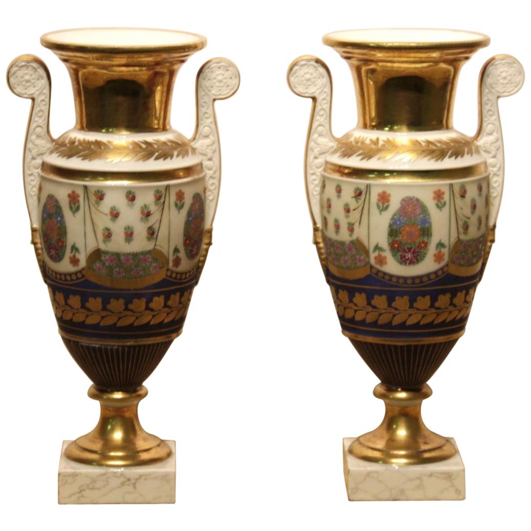 19th Century Empire Vases in Ceramic with Polychrome and Gold Decorations