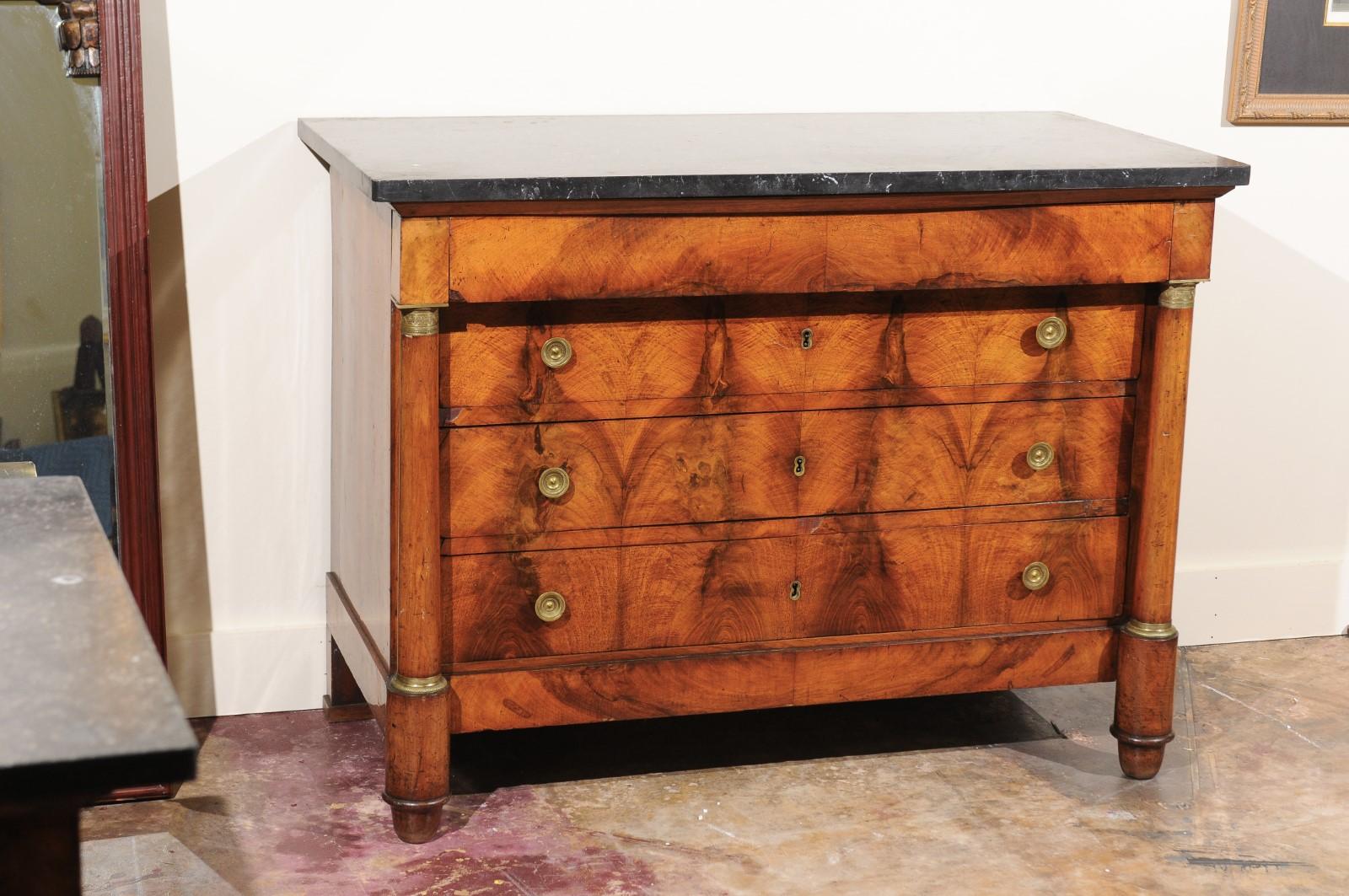19th Century Empire Walnut Chest with Marble Top In Good Condition In Chamblee, GA