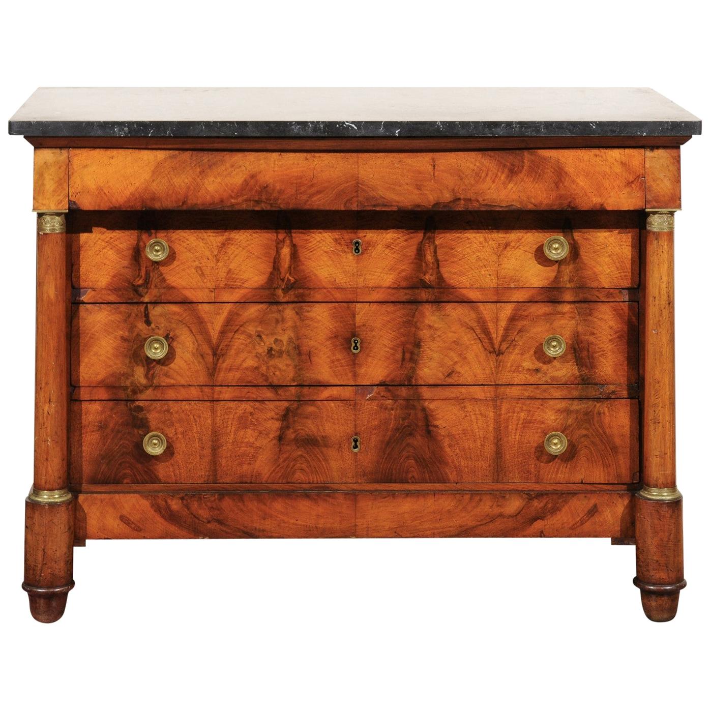19th Century Empire Walnut Chest with Marble Top