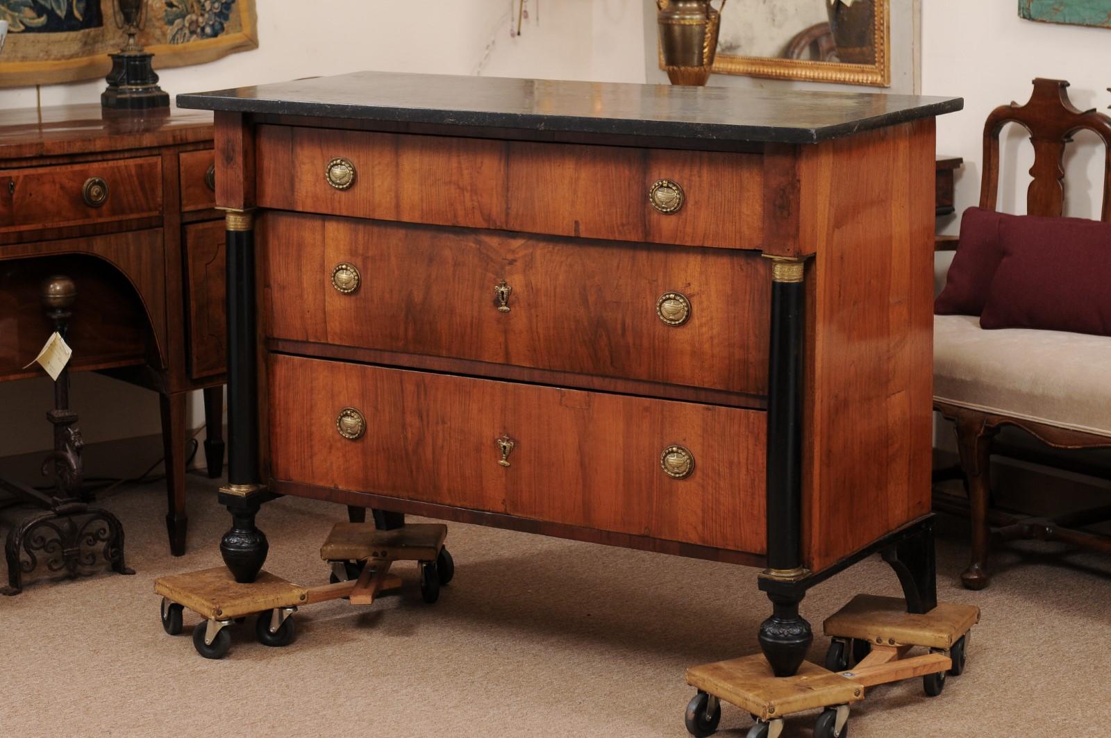 19th Century Empire Walnut Commode with Ebonized Columns & Black Marble Top 10