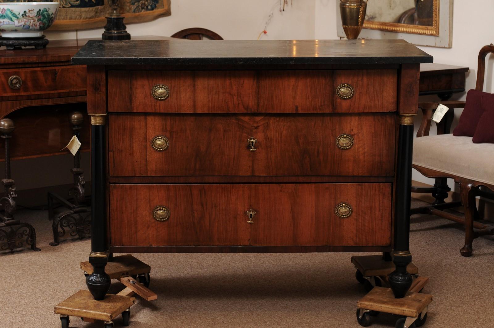 19th Century Empire Walnut Commode with Ebonized Columns & Black Marble Top 11