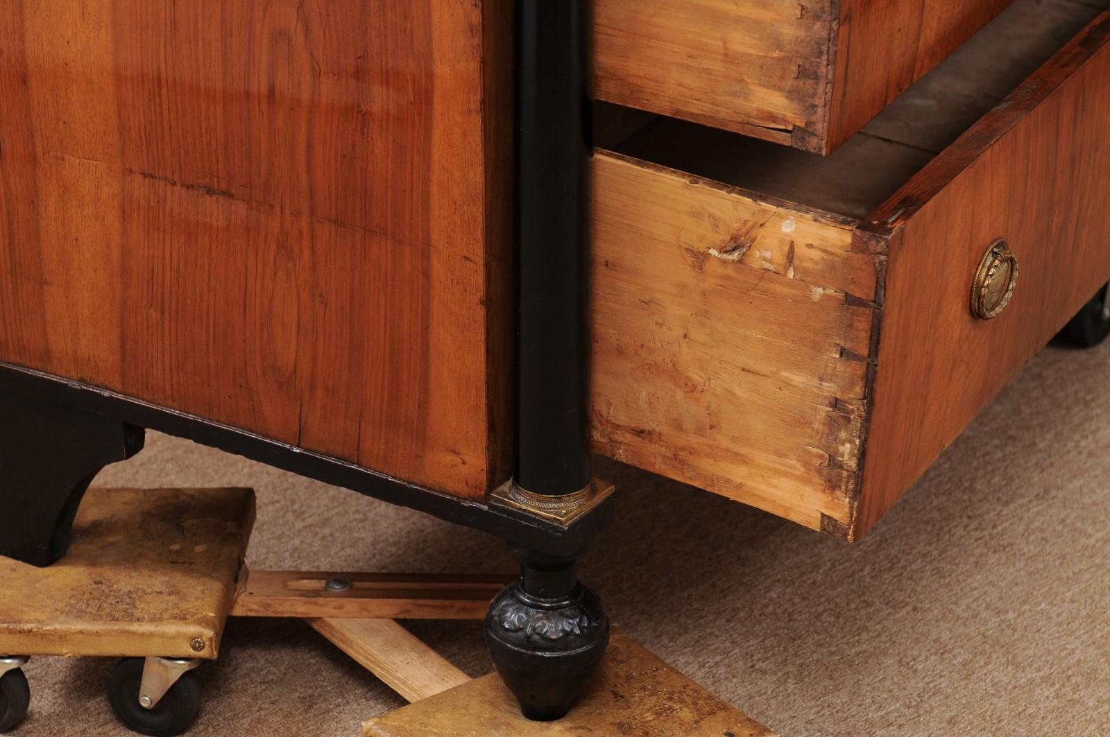 19th Century Empire Walnut Commode with Ebonized Columns & Black Marble Top 2