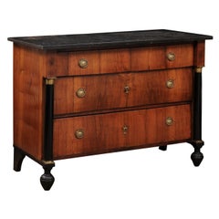 19th Century Empire Walnut Commode with Ebonized Columns & Black Marble Top
