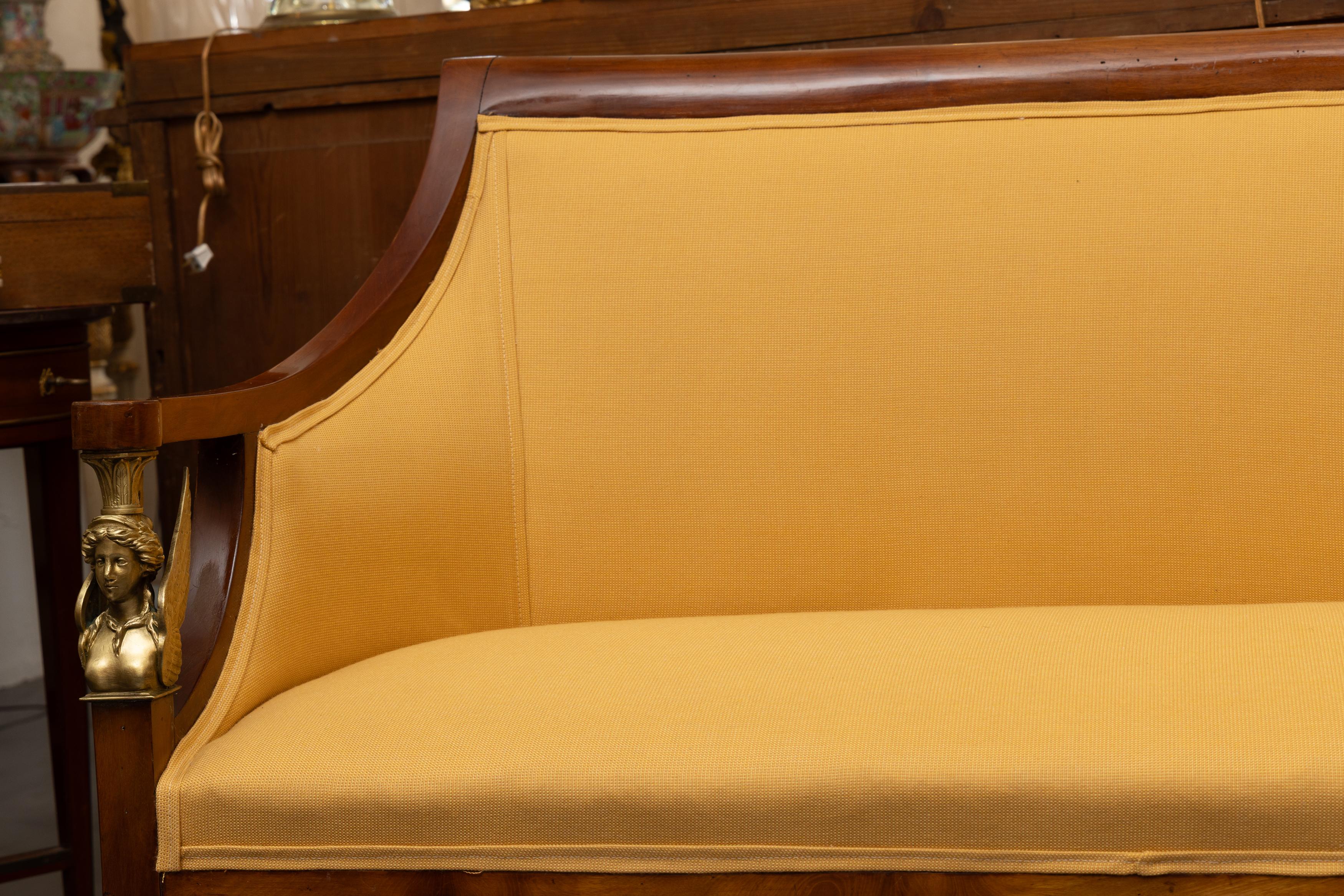 19th Century Empire Walnut Upholstered Settee For Sale 3