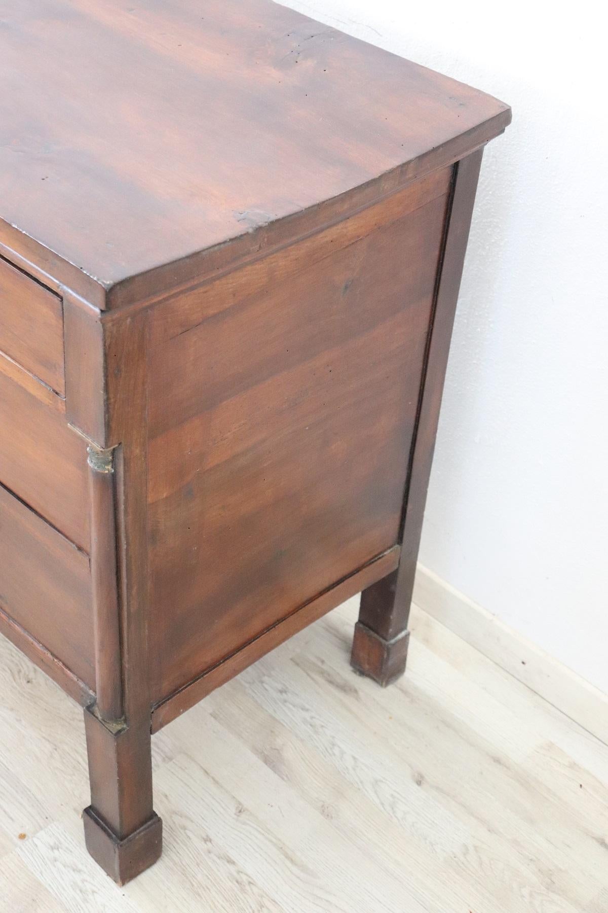 Italian 19th Century Empire Walnut Wood Commode or Chest of Drawer