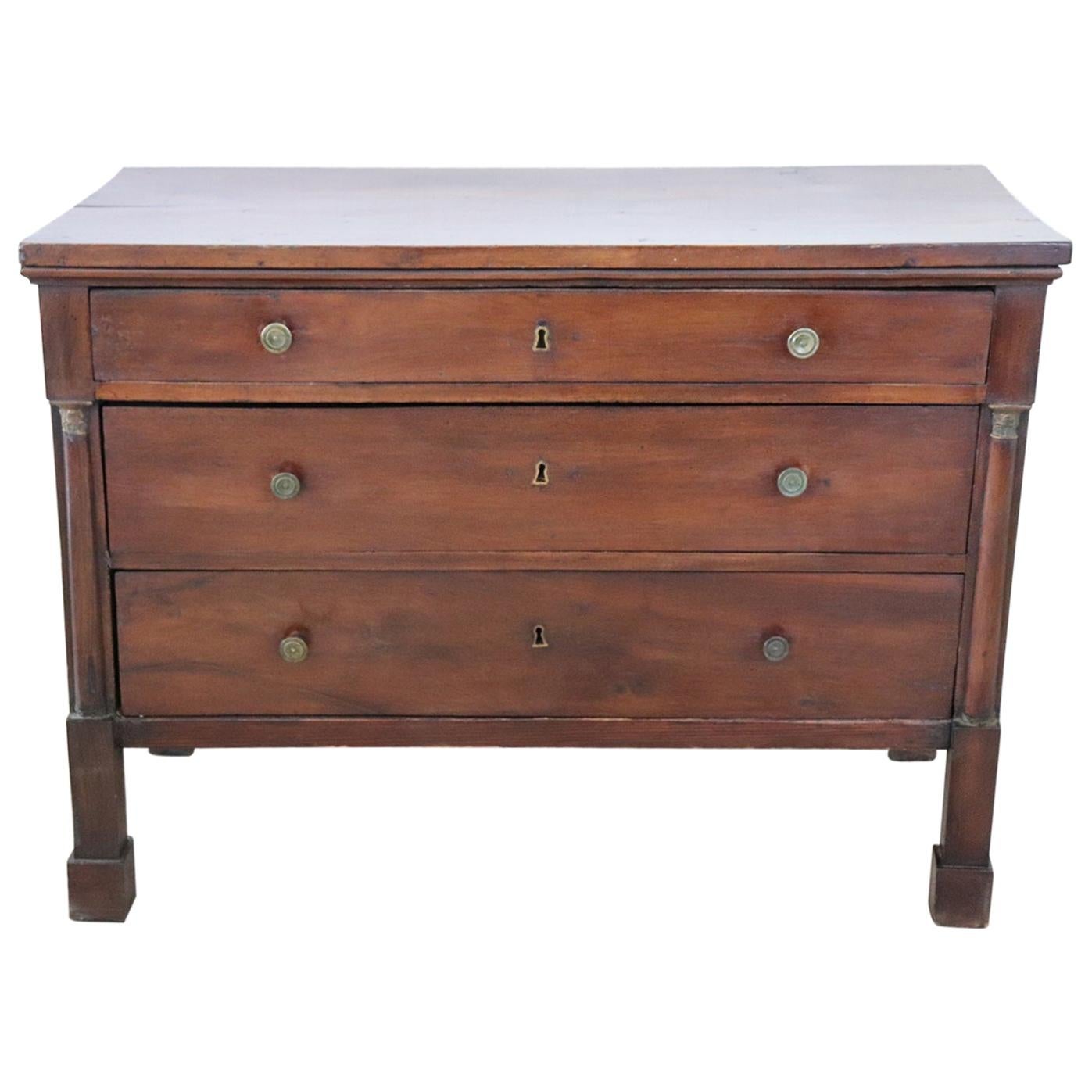 19th Century Empire Walnut Wood Commode or Chest of Drawer