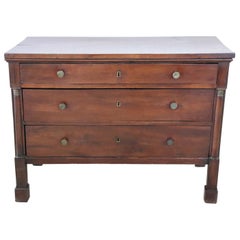 Antique 19th Century Empire Walnut Wood Commode or Chest of Drawer