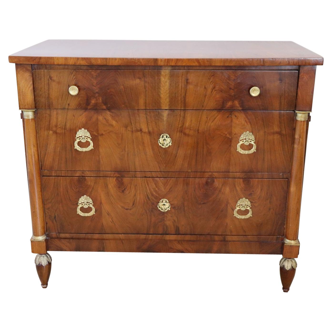 19th Century Empire Walnut Wood Commode or Chest of Drawers