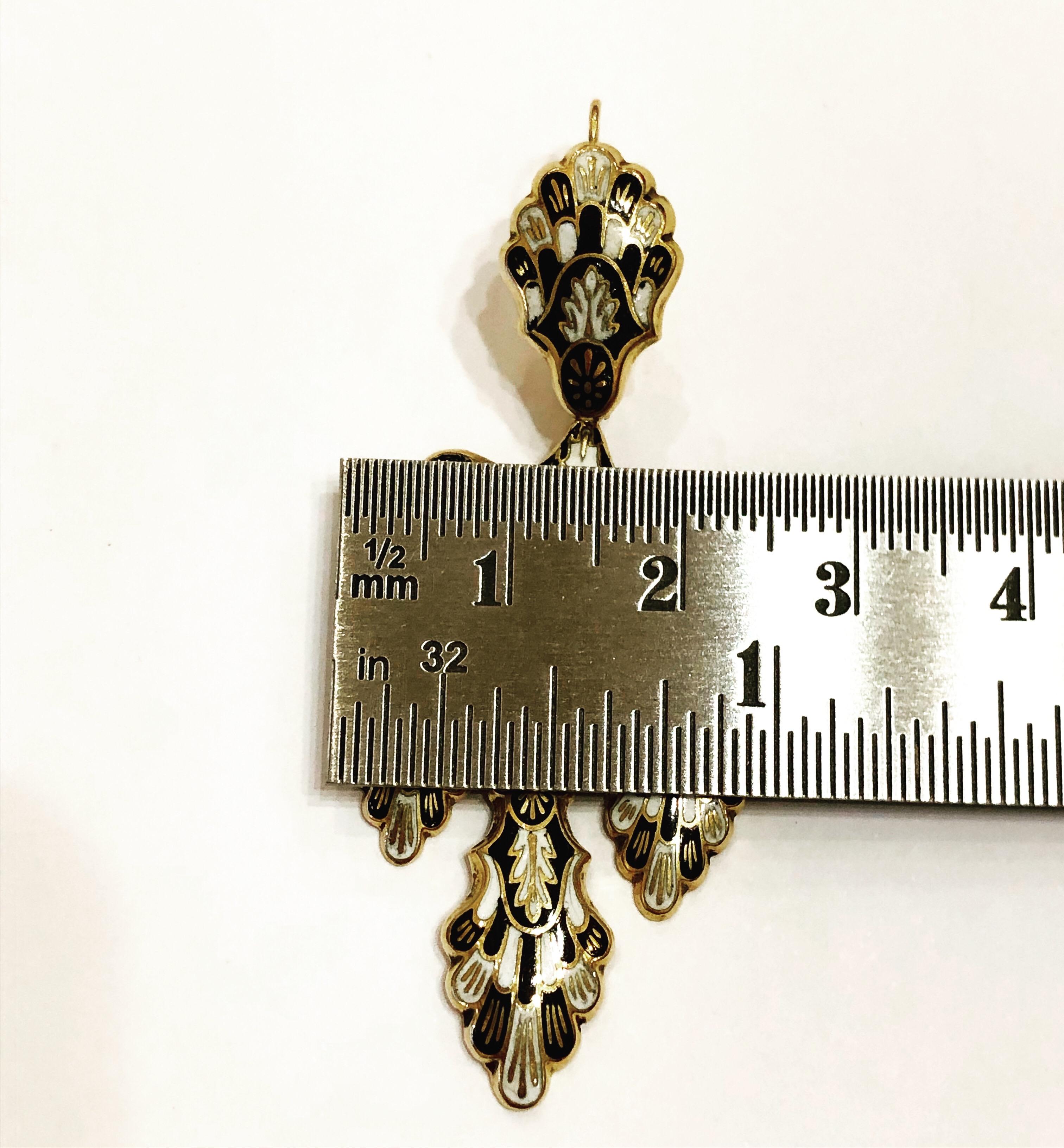 Victorian Enamel Girandole Chandelier Dangle Lever-Back 18k Gold Earrings 6
