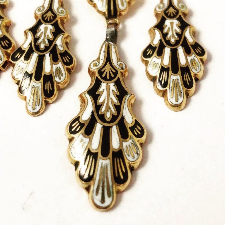 Napoleon III Victorian Enamel Girandole Chandelier Dangle Lever-Back 18k Gold Earrings For Sale