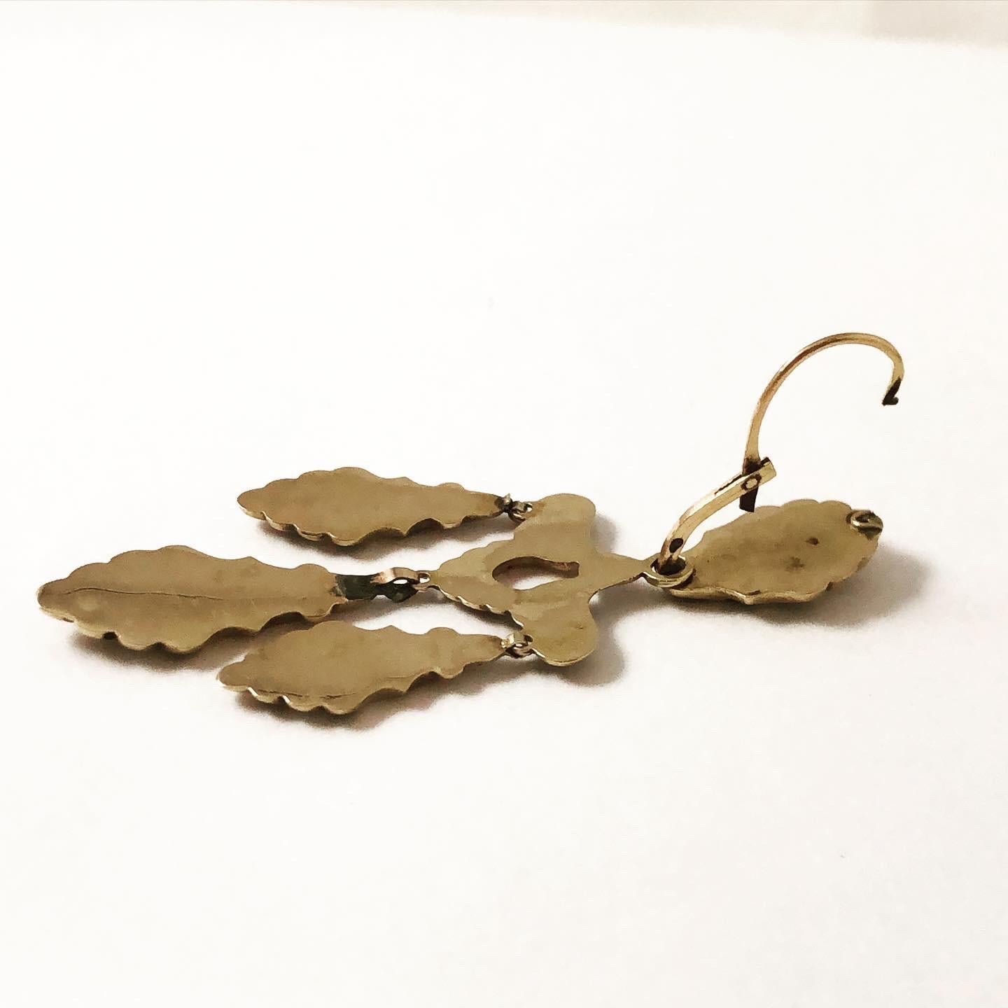 Victorian Enamel Girandole Chandelier Dangle Lever-Back 18k Gold Earrings 1