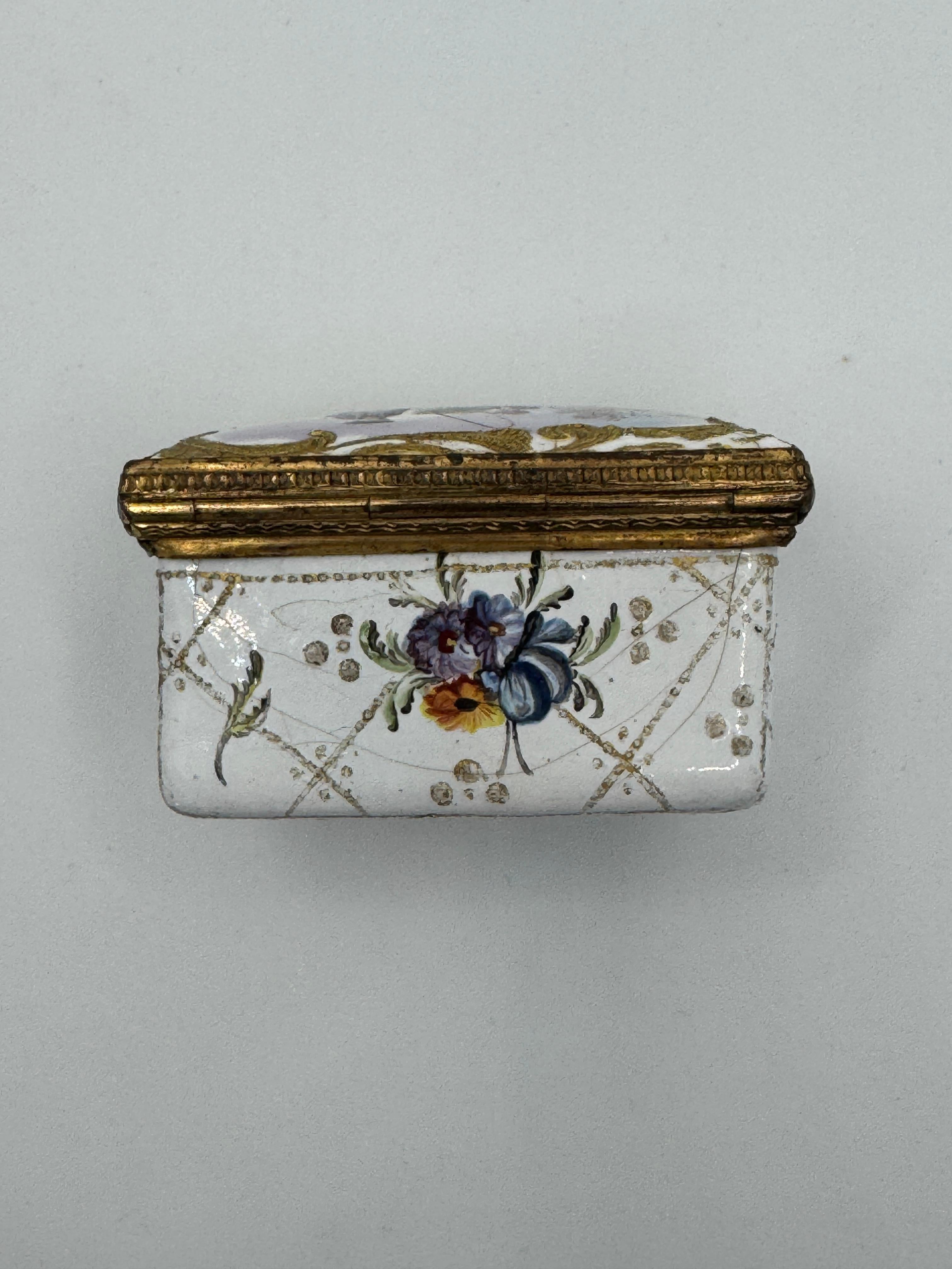 Rococo 19th Century Enamel Rectangular Patch Box For Sale