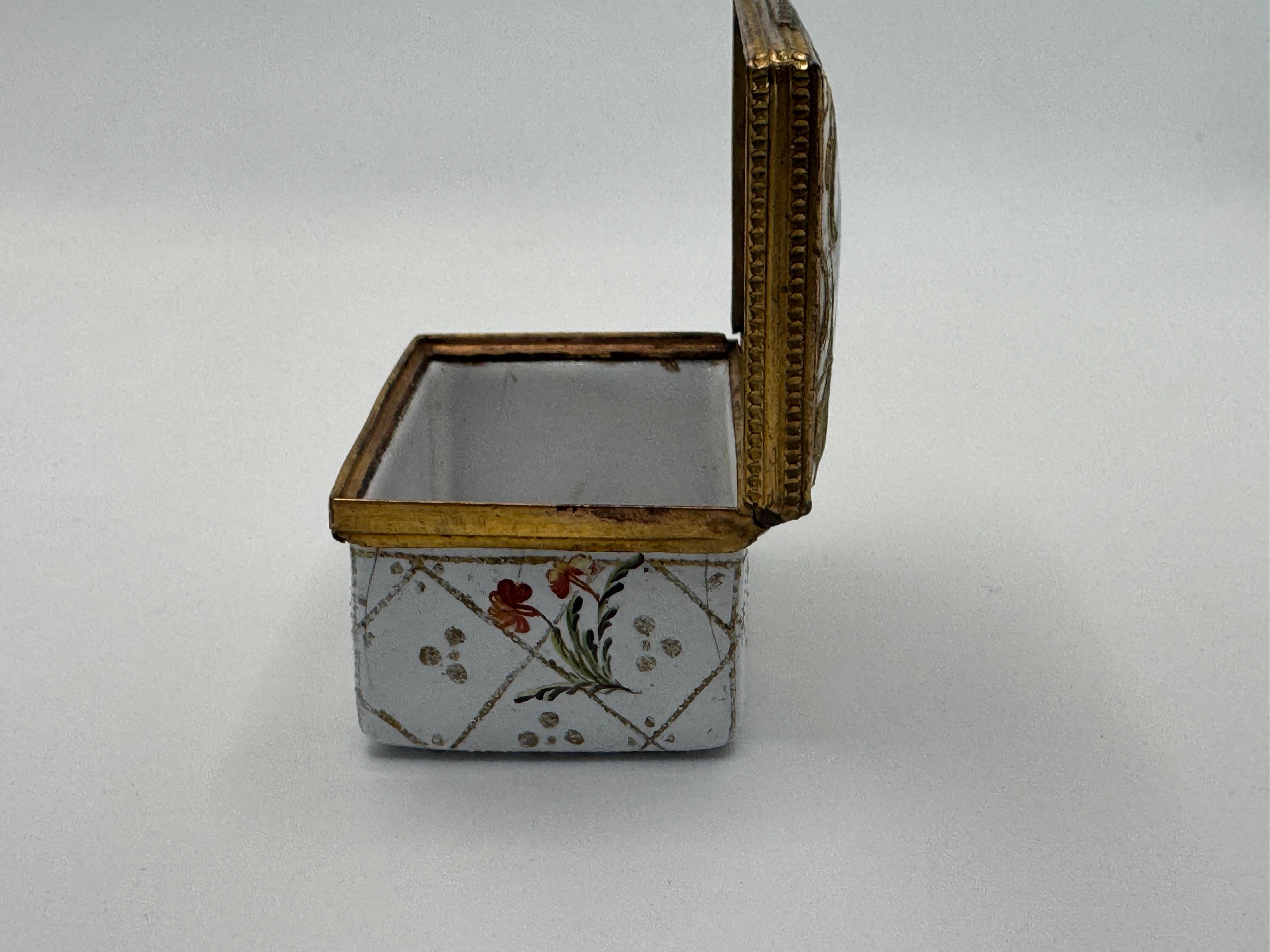 Bronze 19th Century Enamel Rectangular Patch Box For Sale