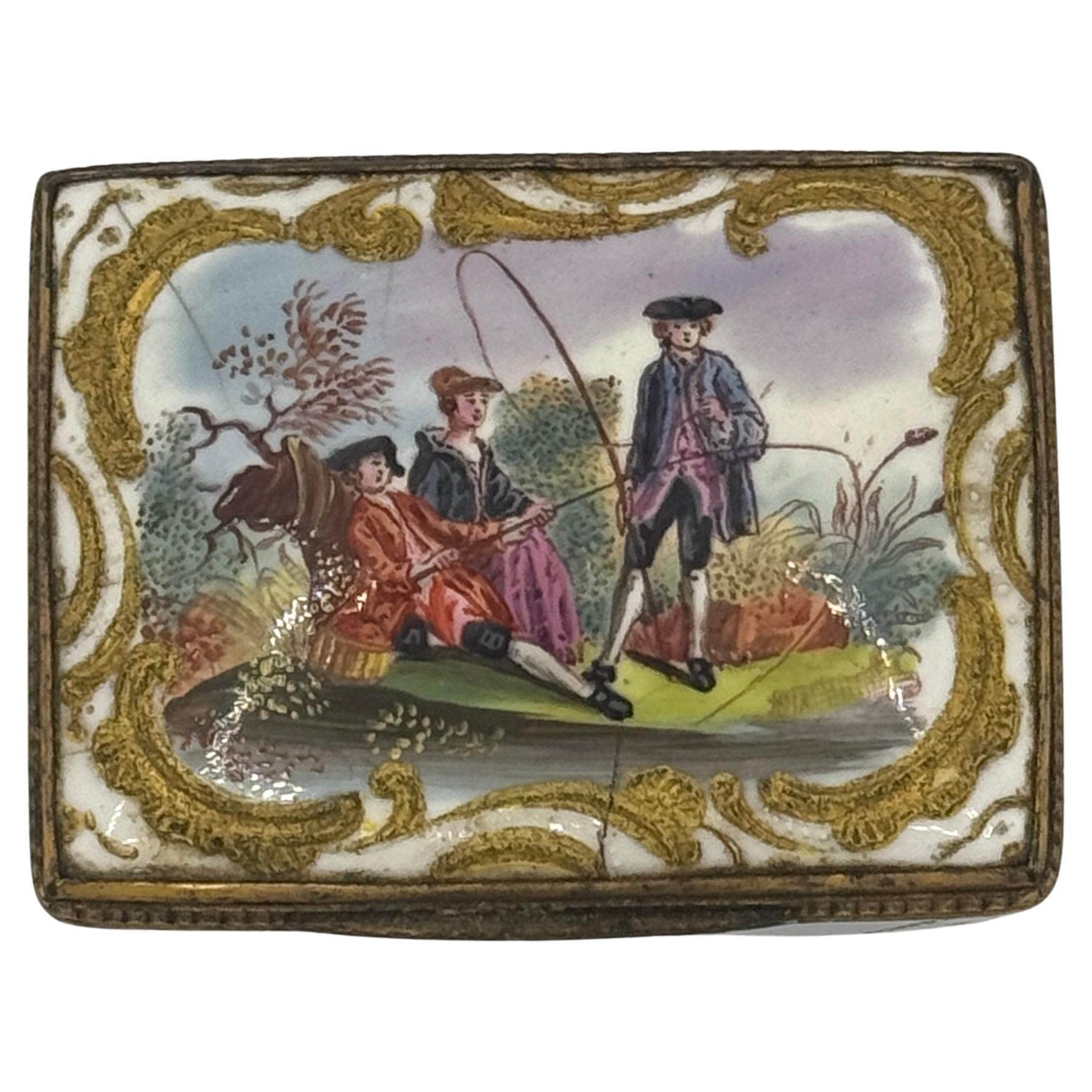 19th Century Enamel Rectangular Patch Box For Sale