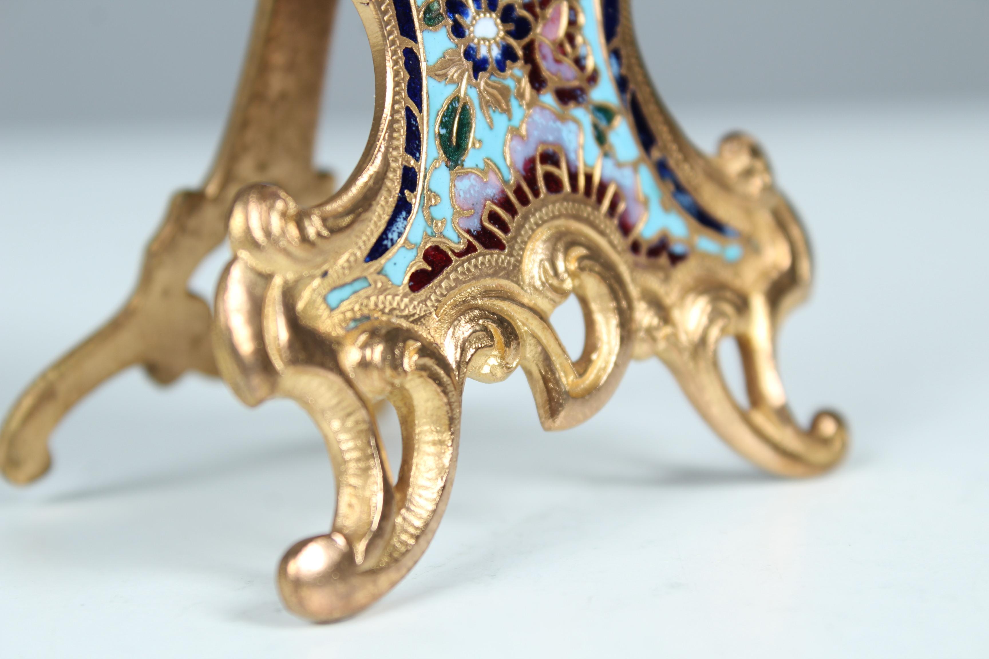 19th Century Enameled Pocket Watch Stand, France, Circa 1880 For Sale 2