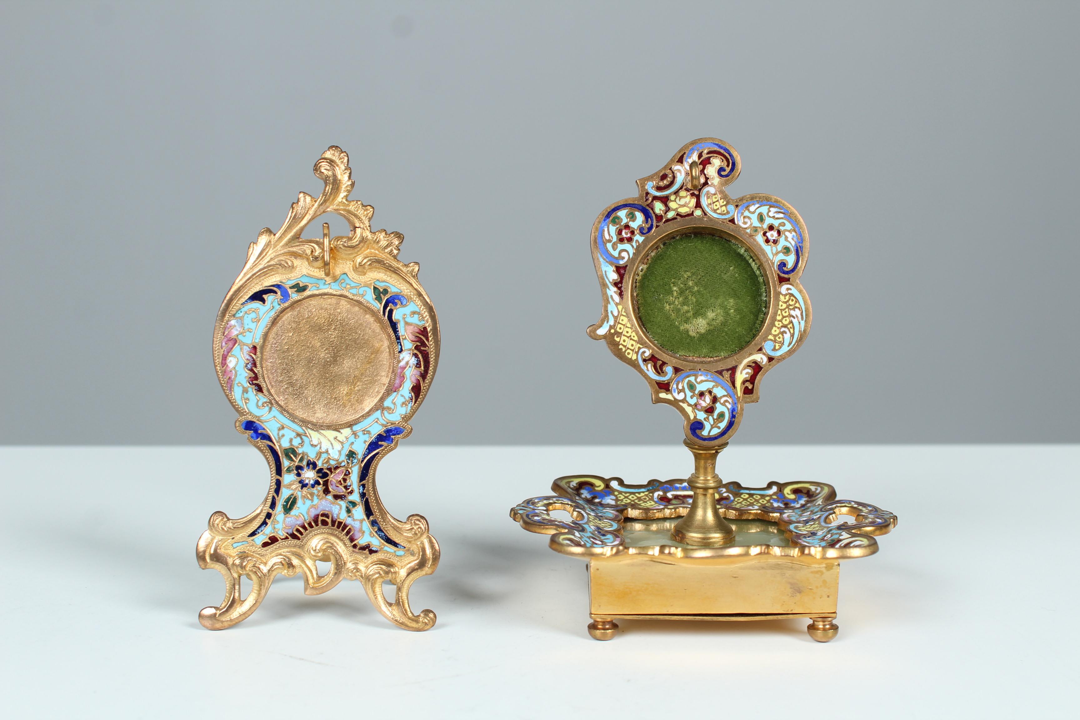 19th Century Enameled Pocket Watch Stand, Jewelry Stand, France, Circa 1880 For Sale 4