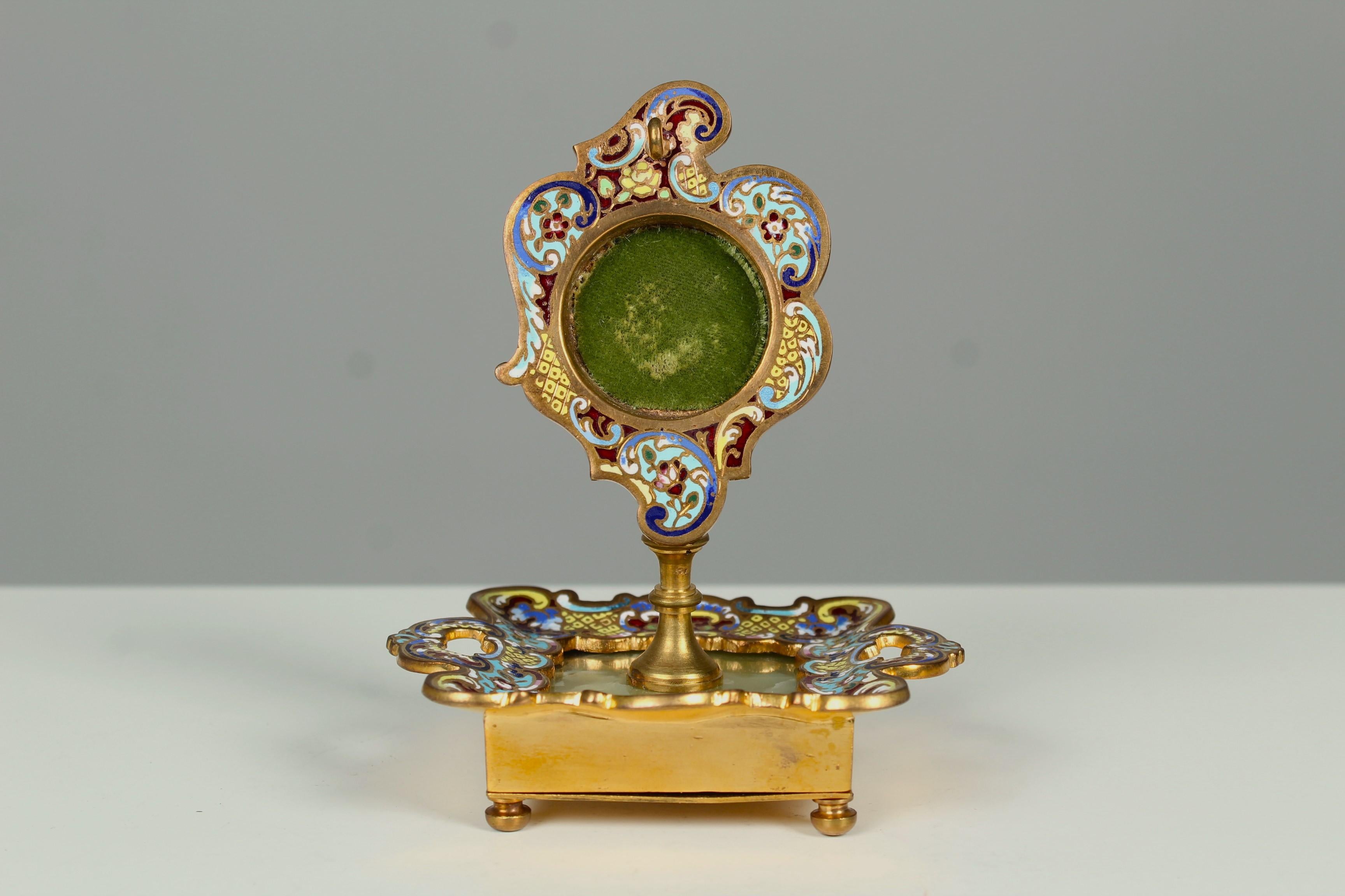 Late Victorian 19th Century Enameled Pocket Watch Stand, Jewelry Stand, France, Circa 1880 For Sale