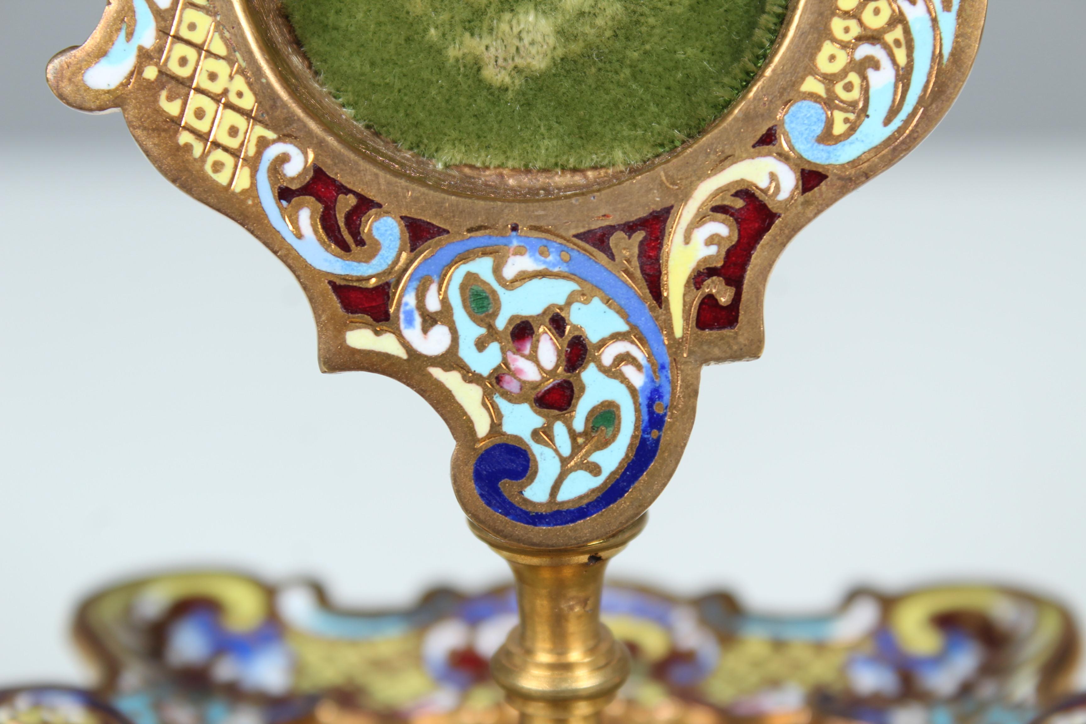 19th Century Enameled Pocket Watch Stand, Jewelry Stand, France, Circa 1880 In Good Condition For Sale In Greven, DE