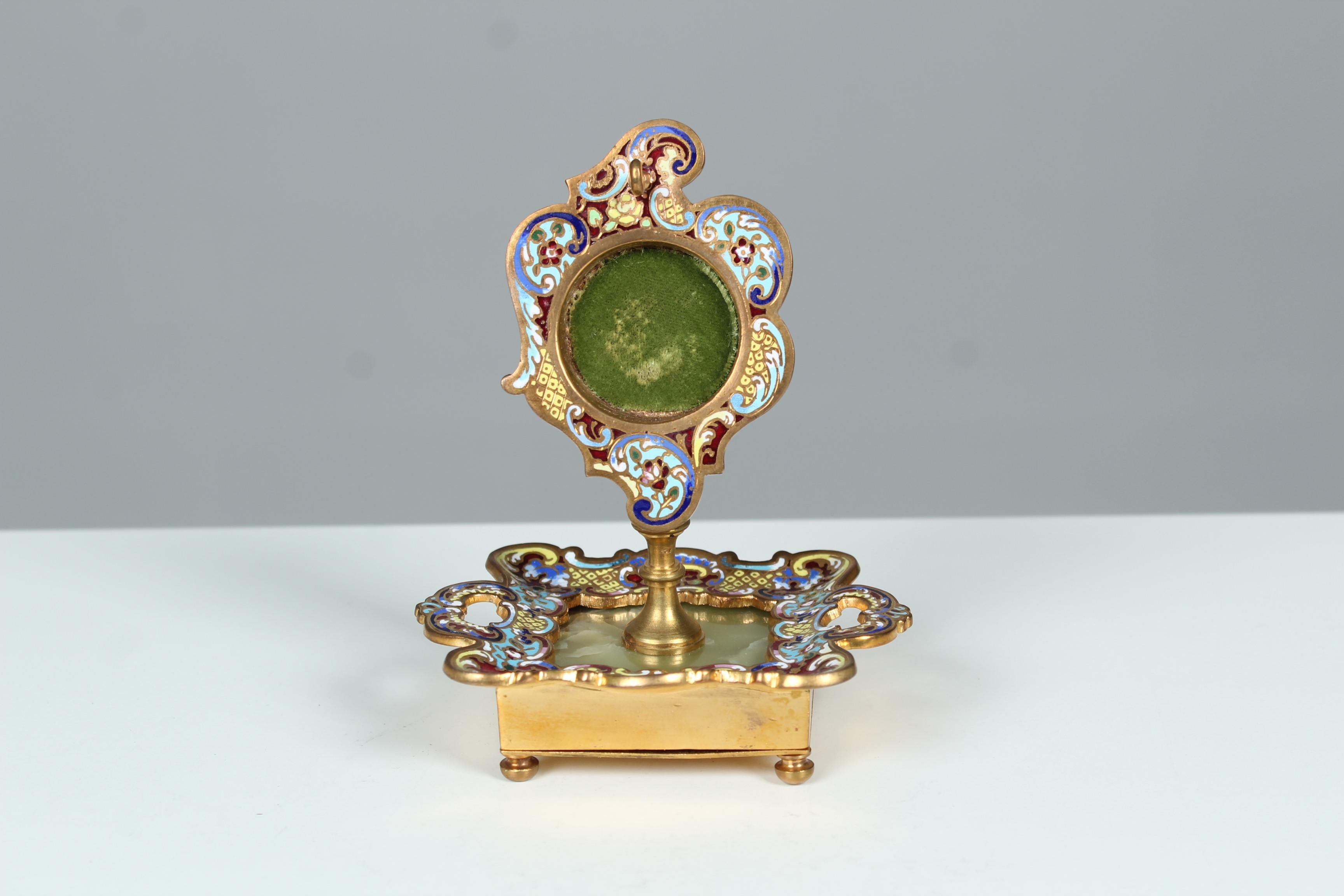19th Century Enameled Pocket Watch Stand, Jewelry Stand, France, Circa 1880 For Sale 2