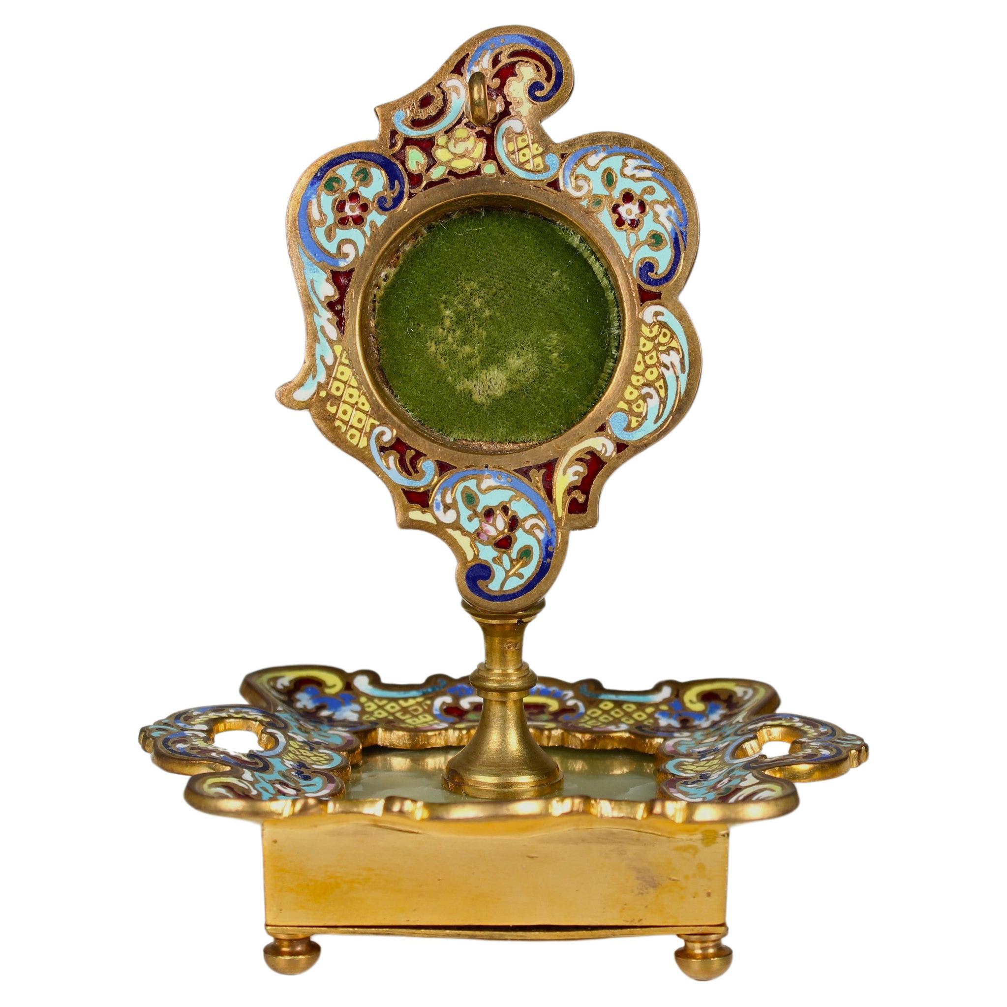 19th Century Enameled Pocket Watch Stand, Jewelry Stand, France, Circa 1880 For Sale