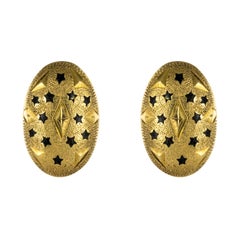 Antique 19th Century Enameled Stars 18 Karat Yellow Gold Oval Stud Earrings